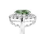 White gold Fancy Green Oval  Halo Cluster Diamond Engagement Ring with Solitaire Band and Prong Setting_71