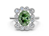 White gold Fancy Green Oval  Halo Diamond Cluster Engagement Ring with Milgrain Bezel Setting and Solitaire Band_63