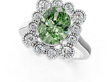 White gold Fancy Green Oval  Halo Diamond Cluster Engagement Ring with Milgrain Bezel Setting and Solitaire Band_64