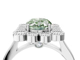 White gold Fancy Green Oval  Halo Diamond Cluster Engagement Ring with Milgrain Bezel Setting and Solitaire Band_67