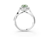 White gold Fancy Green Oval  Halo Diamond Engagement Ring with Filigree Band and Four-Prong Setting_108
