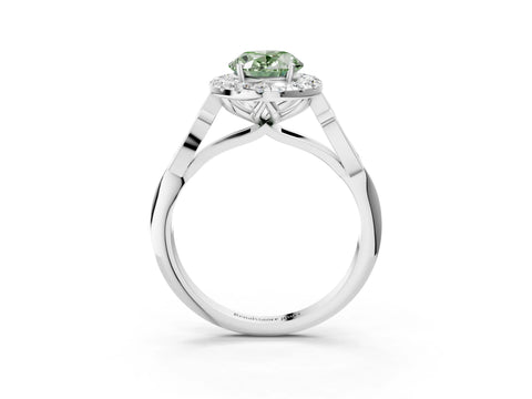 White gold Fancy Green Oval  Halo Diamond Engagement Ring with Filigree Band and Four-Prong Setting_24