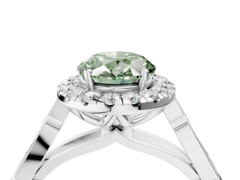 White gold Fancy Green Oval  Halo Diamond Engagement Ring with Filigree Band and Four-Prong Setting_25