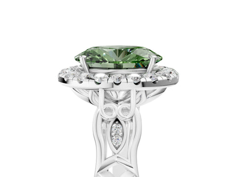 White gold Fancy Green Oval  Halo Diamond Engagement Ring with Filigree Band and Four-Prong Setting_26