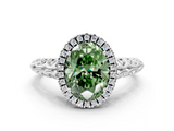 White gold Fancy Green Oval  Halo Diamond Engagement Ring with Intricate Filigree Band and Four-Prong Setting_37