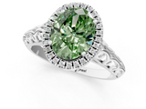 White gold Fancy Green Oval  Halo Diamond Engagement Ring with Intricate Filigree Band and Four-Prong Setting_38