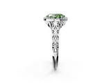 White gold Fancy Green Oval  Halo Diamond Engagement Ring with Intricate Filigree Band and Four-Prong Setting_39