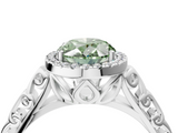 White gold Fancy Green Oval  Halo Diamond Engagement Ring with Intricate Filigree Band and Four-Prong Setting_41