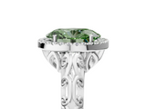 White gold Fancy Green Oval  Halo Diamond Engagement Ring with Intricate Filigree Band and Four-Prong Setting_42