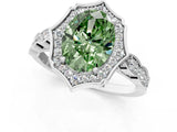 White gold Fancy Green Oval  Halo Diamond Engagement Ring with Milgrain Band and Four-Prong Setting_67
