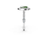 White gold Fancy Green Oval  Halo Diamond Engagement Ring with Milgrain Band and Four-Prong Setting_69