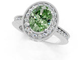White gold Fancy Green Oval  Halo Diamond Engagement Ring with Milgrain Pave Band and Four-Prong Setting_130