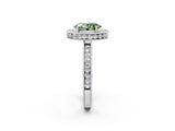 White gold Fancy Green Oval  Halo Diamond Engagement Ring with Milgrain Pave Band and Four-Prong Setting_131
