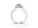 White gold Fancy Green Oval  Halo Diamond Engagement Ring with Milgrain Pave Band and Four-Prong Setting_132