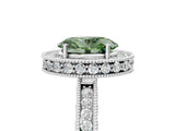 White gold Fancy Green Oval  Halo Diamond Engagement Ring with Milgrain Pave Band and Four-Prong Setting_134