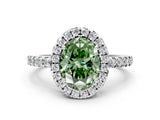 White gold Fancy Green Oval  Halo Diamond Engagement Ring with Pavé Band and Four-Prong Setting_111