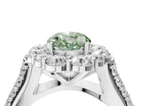 White gold Fancy Green Oval  Halo Diamond Engagement Ring with Split Shank and Prong Setting_70