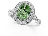 White gold Fancy Green Oval  Halo Diamond Engagement Ring with Twisted Band and Four-Prong Setting 3