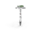 White gold Fancy Green Oval  Halo Diamond Engagement Ring with Twisted Band and Four-Prong Setting 4