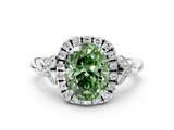 White gold Fancy Green Oval  Halo Diamond Engagement Ring with Vintage-Inspired Band and Four-Prong Setting_3