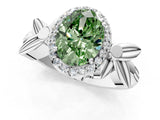 White gold Fancy Green Oval  Halo Diamond Floral Band with Four-Prong Setting_56