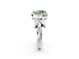 White gold Fancy Green Oval  Halo Diamond Floral Band with Four-Prong Setting_57