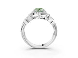 White gold Fancy Green Oval  Halo Diamond Floral Band with Four-Prong Setting_58