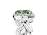 White gold Fancy Green Oval  Halo Diamond Floral Band with Four-Prong Setting_60