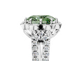 White gold Fancy Green Oval  Halo Diamond Floral Split Shank Engagement Ring