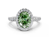 White gold Fancy Green Oval  Halo Diamond Pavé Band Ring with Prong Setting_20
