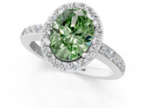 White gold Fancy Green Oval  Halo Diamond Pavé Band Ring with Prong Setting_21