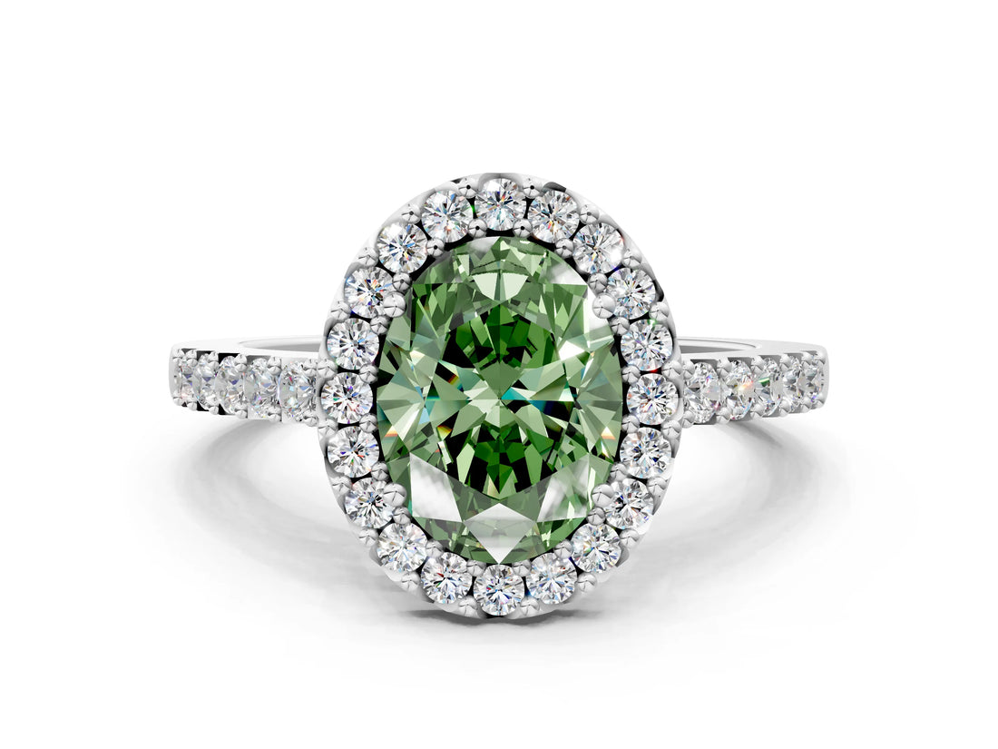White gold Fancy Green Oval  Halo Diamond Pavé Solitaire Ring_39