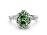 White gold Fancy Green Oval  Halo Diamond Pave Band Ring with Four-Prong Setting_15