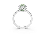 White gold Fancy Green Oval  Halo Diamond Pave Band Ring with Four-Prong Setting_18