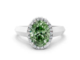 White gold Fancy Green Oval  Halo Diamond Ring with Cathedral Band and Four-Prong Setting_48