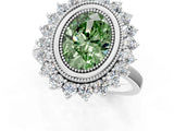 White gold Fancy Green Oval  Halo Diamond Ring with Milgrain Edge and Round Prong Setting_56