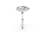 White gold Fancy Green Oval  Halo Diamond Ring with Milgrain Edge and Round Prong Setting_57