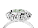 White gold Fancy Green Oval  Halo Diamond Ring with Milgrain Edge and Round Prong Setting_59
