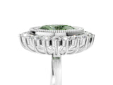 White gold Fancy Green Oval  Halo Diamond Ring with Milgrain Edge and Round Prong Setting_60