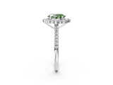White gold Fancy Green Oval  Halo Diamond Ring with Pavé Band and Prong Setting_5