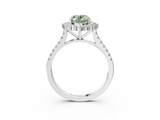 White gold Fancy Green Oval  Halo Diamond Ring with Pavé Band and Prong Setting_6