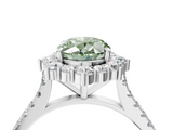 White gold Fancy Green Oval  Halo Diamond Ring with Pavé Band and Prong Setting_7