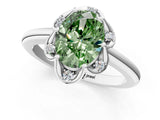 White gold Fancy Green Oval  Halo Diamond Ring with Round Cluster Setting, Solitaire Band, and Four-Prong Setting_73