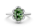 White gold Fancy Green Oval  Halo Diamond Ring with Round Cluster Setting, Solitaire Band, and Four-Prong Setting_74