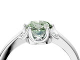 White gold Fancy Green Oval  Halo Diamond Ring with Round Cluster Setting, Solitaire Band, and Four-Prong Setting_78