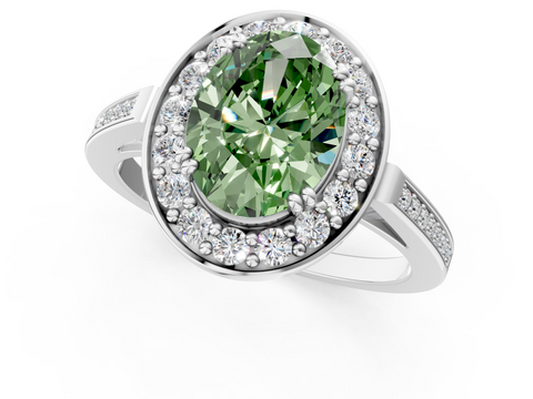 White gold Fancy Green Oval  Halo Diamond Ring with Split Shank and Four-Prong Setting_46