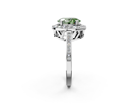 White gold Fancy Green Oval  Halo Diamond Ring with Split Shank and Four-Prong Setting_47