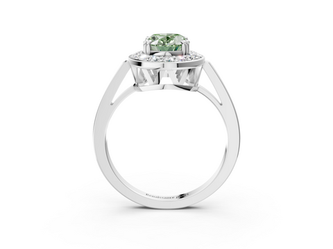 White gold Fancy Green Oval  Halo Diamond Ring with Split Shank and Four-Prong Setting_48