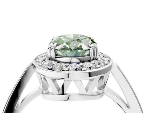 White gold Fancy Green Oval  Halo Diamond Ring with Split Shank and Four-Prong Setting_49