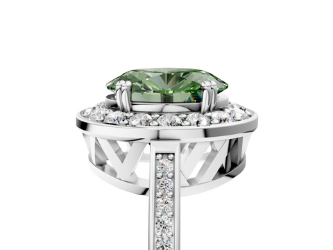 White gold Fancy Green Oval  Halo Diamond Ring with Split Shank and Four-Prong Setting_50